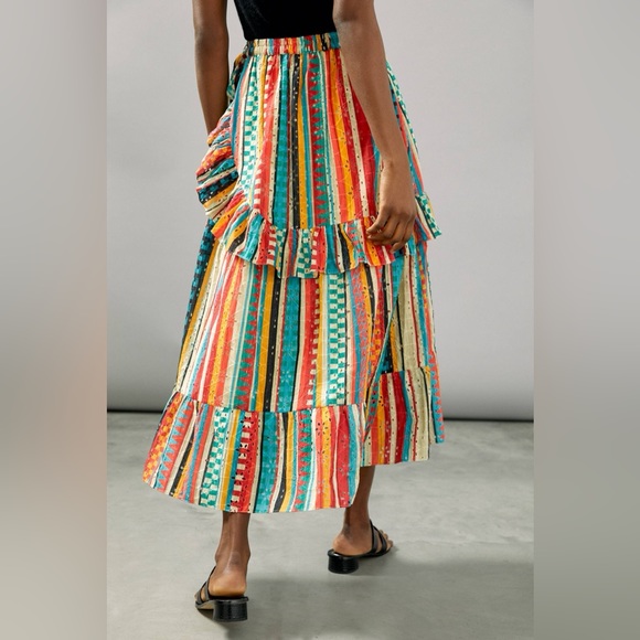 Verb pallavi singhee anthropologie Ruffled Eyelet Wrap Maxi Skirt size M - Picture 3 of 6